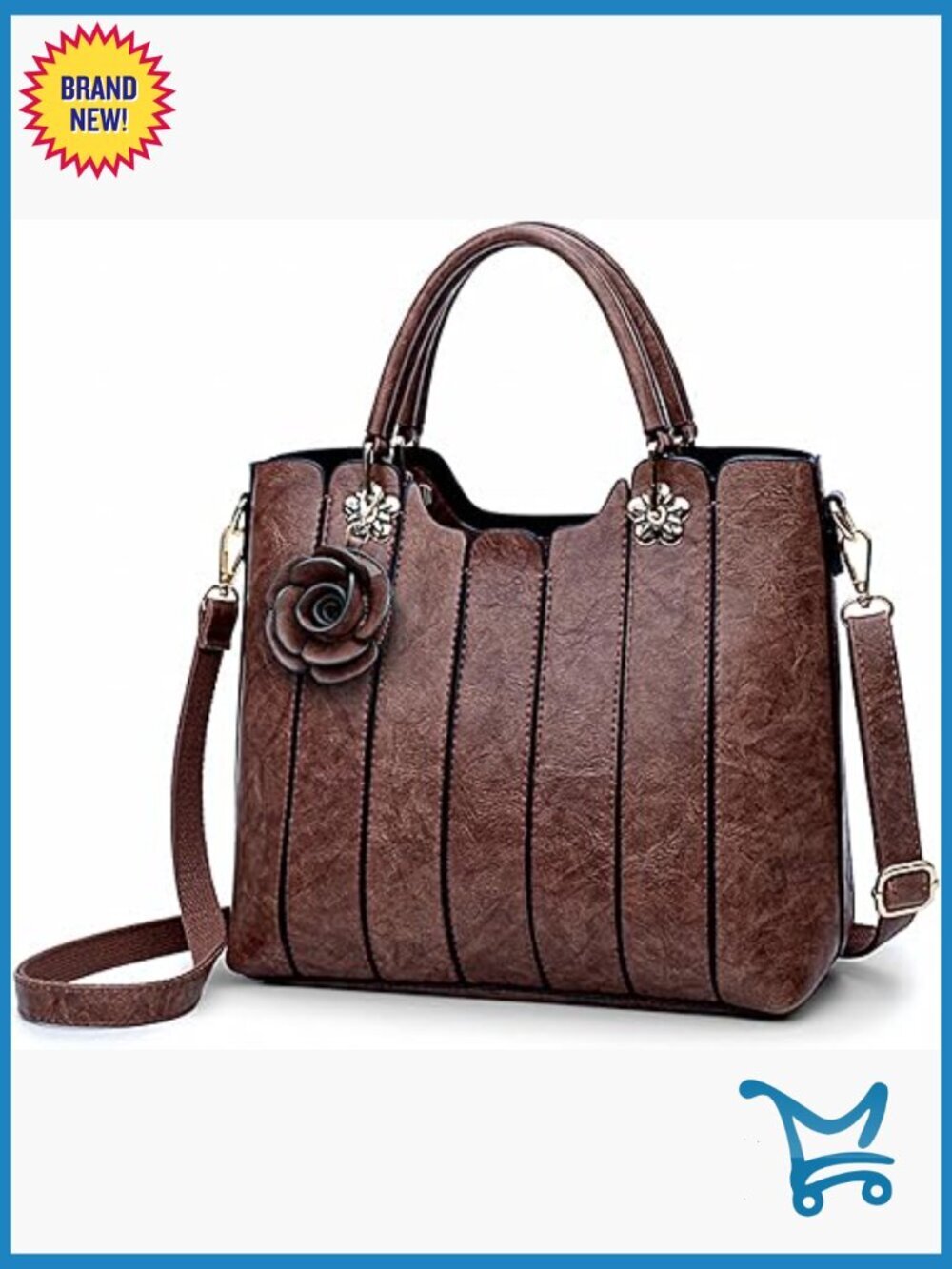 Vegan Leather Satchel Tote with Top Handle, Shoulder & Crossbody Strap